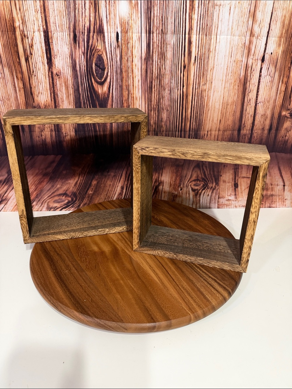 Rustic Brown Wood Floating Square Shelves - set of 2